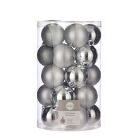 25x Kunststof kerstballen zilver 8 cm - Kerstbal - thumbnail