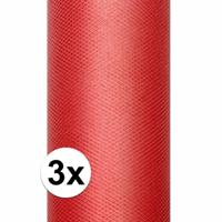 Glitter tule stof - 3x - rood - 15 x 900 cm - hobbyartikelen/knutselspullen