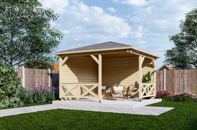 Interflex Hoekpaviljoen P3555 350x350 cm 40 mm vuren blank- Puntdak- Onbehandeld vurenhout- Interflex