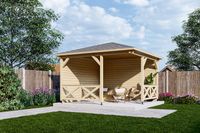 Interflex Hoekpaviljoen P3555 350x350 cm 40 mm vuren blank- Puntdak- Onbehandeld vurenhout- Interflex