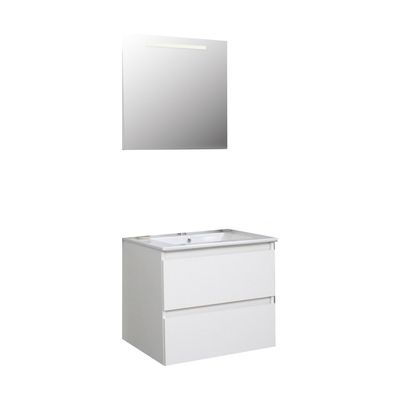 Badkamermeubel BWS Pepper Wastafel Porselein Incl Spiegel Met LED Verlichting En Kraangat 60x55x46 cm Wit
