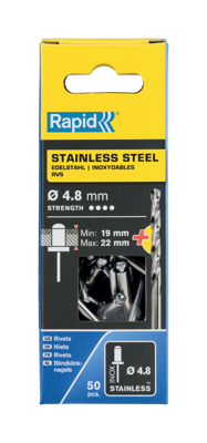 Rapid Blindklinknagels RVS | Ø4,8 x 25 mm | Incl. Boor | 50 Stuks - 5000398