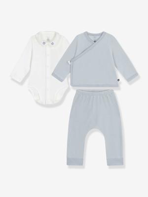 2-delige baby cadeau set in fluweel / velours en body met PETIT BATEAU geborduurde beer wit