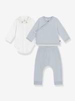 2-delige baby cadeau set in fluweel / velours en body met PETIT BATEAU geborduurde beer wit