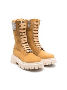 Philipp Plein Junior bottines Nabuk à strass - Marron