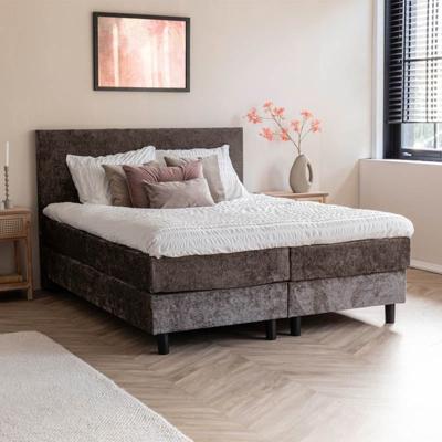 2-Persoons Leegverkoop: Boxspring Julia Animal Fur - 180x200 Cm - Taupe 180x200 Cm - Pocketvering - Inclusief Topper - Dekbed-Discounter.nl