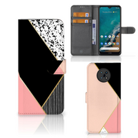 Nokia G50 Book Case Zwart Roze Vormen