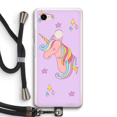 Roze eenhoorn: Pixel 3 Transparant Hoesje met koord