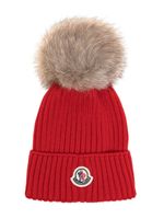 Moncler Enfant bonnet en laine à patch logo - Rouge - thumbnail