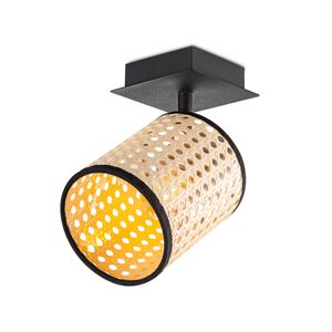 Landelijke LED Wandspot Dean rotan | 10/10/22.3cm | Rotan | plafonniere lampenkap gemaakt van rotan | geschikt voor wandlamp | metaal | E27 lichtbron