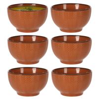 Soepkom Fishbone - 6x - terra - 14 x 8 cm - keramiek - kommetjes - 680 ml