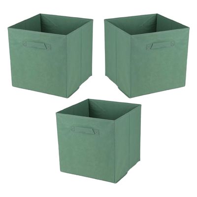 Opbergmand/kastmand Square Box - 3x - karton/kunststof - 29 liter - groen - 31 x 31 x 31 cm