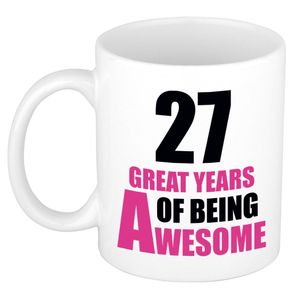 27 great years of being awesome cadeau mok / beker wit en roze