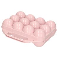 Eierdoos - koelkast organizer eierhouder - 12 eieren - licht roze - kunststof - 20 x 19 cm   - - thumbnail