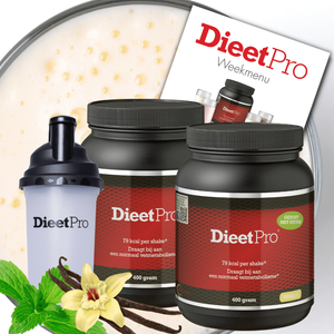 2 potten DieetPro Vanille Stevia plus Gratis Shaker