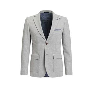 WE Fashion slim fit colbert met visgraat grijs melange