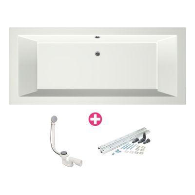 Ligbad Xenz Society | Inbouw | 200x90 cm | Incl.Badafvoer | Met overloop | Acryl | Mat wit