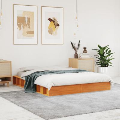 Bedframe zonder matras massief grenenhout wasbruin 120x190 cm