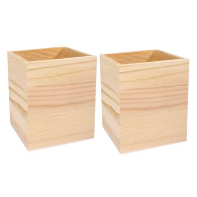 Pennenbakje - 2x - hout - 8 x 8 x 10 cm - vierkant - bureau organizer