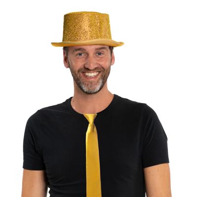 Carnaval verkleedset hoed en stropdas - goud - volwassenen/unisex - feestkleding accessoires