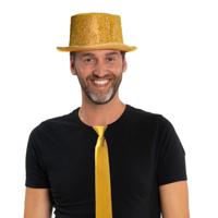 Carnaval verkleedset hoed en stropdas - goud - volwassenen/unisex - feestkleding accessoires