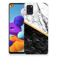 Samsung Galaxy A21s | TPU | Siliconen hoesje | Marmer Wit Zwart - Origineel Cadeau Man