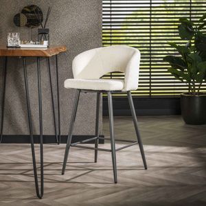 LifestyleFurn Barstoel 'Arnie' Bouclé, kleur Wit (zithoogte 69cm)