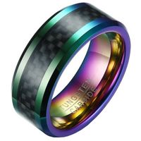 Wolfraam heren ring Carbon Fiber Multicolor Zwart 8mm-21mm - thumbnail