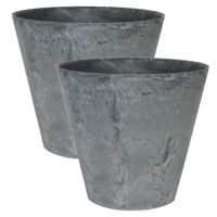 2x stuks plantenpot/bloempot in een natuursteen look Dia 27 cm en Hoogte 24 cm grijs