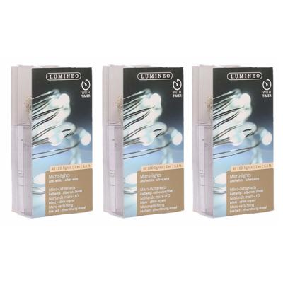 Lumineo draadverlichting - 3x - timer - zilverdraad - 40 lampjes - wit licht - 195 cm