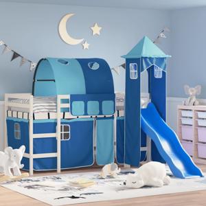 Kinderhoogslaper met toren 80x200 cm massief grenenhout blauw SKU: V3207094