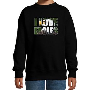 Tekst sweater I love eagles met dieren foto van een arend vogels zwart voor kinderen