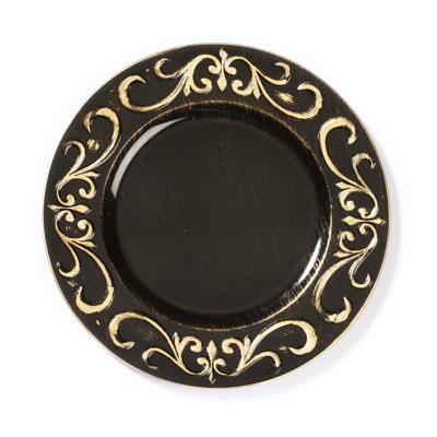 Inge Christmas Goods Kaarsenbord - plateau - rond - zwart-goud - kunststof - D33 cm