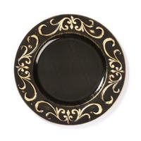 Inge Christmas Goods Kaarsenbord - plateau - rond - zwart-goud - kunststof - D33 cm