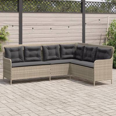 Tuinbank met kussens L-vormig poly rattan lichtgrijs