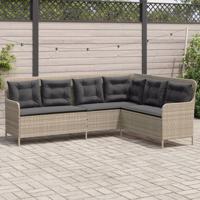 Tuinbank met kussens L-vormig poly rattan lichtgrijs