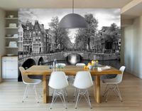 Vlies fotobehang Amsterdamse grachten zwart wit - thumbnail