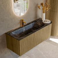 Badmeubel Mondiaz Kurve-Dlux | 125 cm cm | Meubelkleur Dusk | Wastafelkleur Lava | Solid surface | Wasbak links zijde spoelbak | 1 kraangat