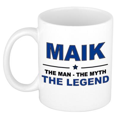 Maik cadeau mok - man myth legend - naam koffiemok / beker - wit en blauw - 300 ml