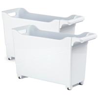 PlasticForte Trolley - Set van 3x stuks - wit - L45 x B17 x H29cm - opberger op wieltjes