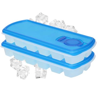 IJsblokjesvorm met deksel - 2x - 12 ijsklontjes - kunststof - blauw - ijsklontjes maken