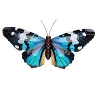 Pro Garden Wanddecoratie vlinder - blauw - 49 x 34 cm - metaal - muurdecoratie / schutting / tuin
