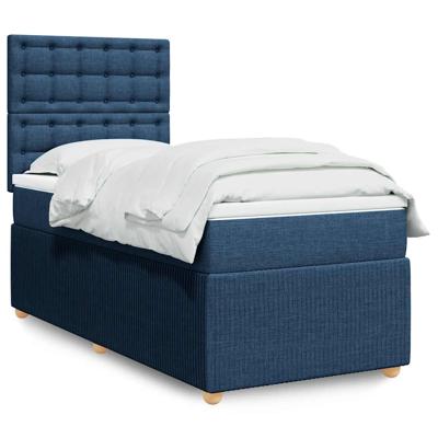 Boxspring met matras stof blauw 90x200 cm