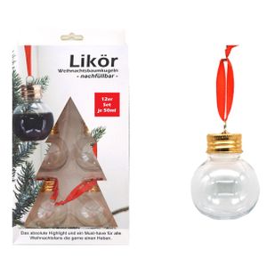 Kerstballen - vulbaar - voor likeur/drank/vloeistof - 12x st - 50 ml - kunststof - 6 cm