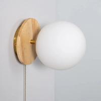 Wandlamp met trekschakelaar hout goud en opaalglas E27 &apos;Jerry&apos;