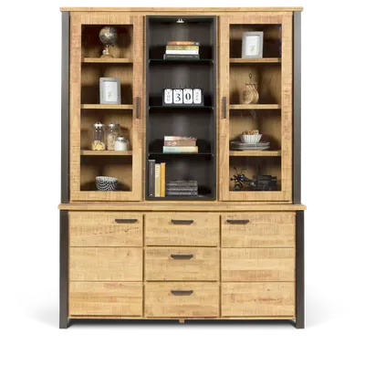 Vitrinekast (2 deuren) Steelwood - Seasoned Brown/Metaal Zwart