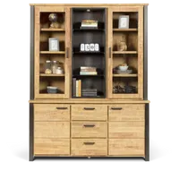 Vitrinekast (2 deuren) Steelwood - Seasoned Brown/Metaal Zwart - thumbnail