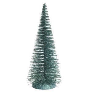 Mini decoratie kerstboompje - groen glitter - H30 cm - kunststof