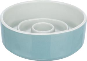 TRIXIE VOERBAK SLOWFEEDING KERAMIEK GRIJS / BLAUW 14X14 CM 450 ML