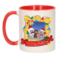 Kerst cadeau koffiemok - kerst katjes - rood - 300 ml - keramiek - thumbnail